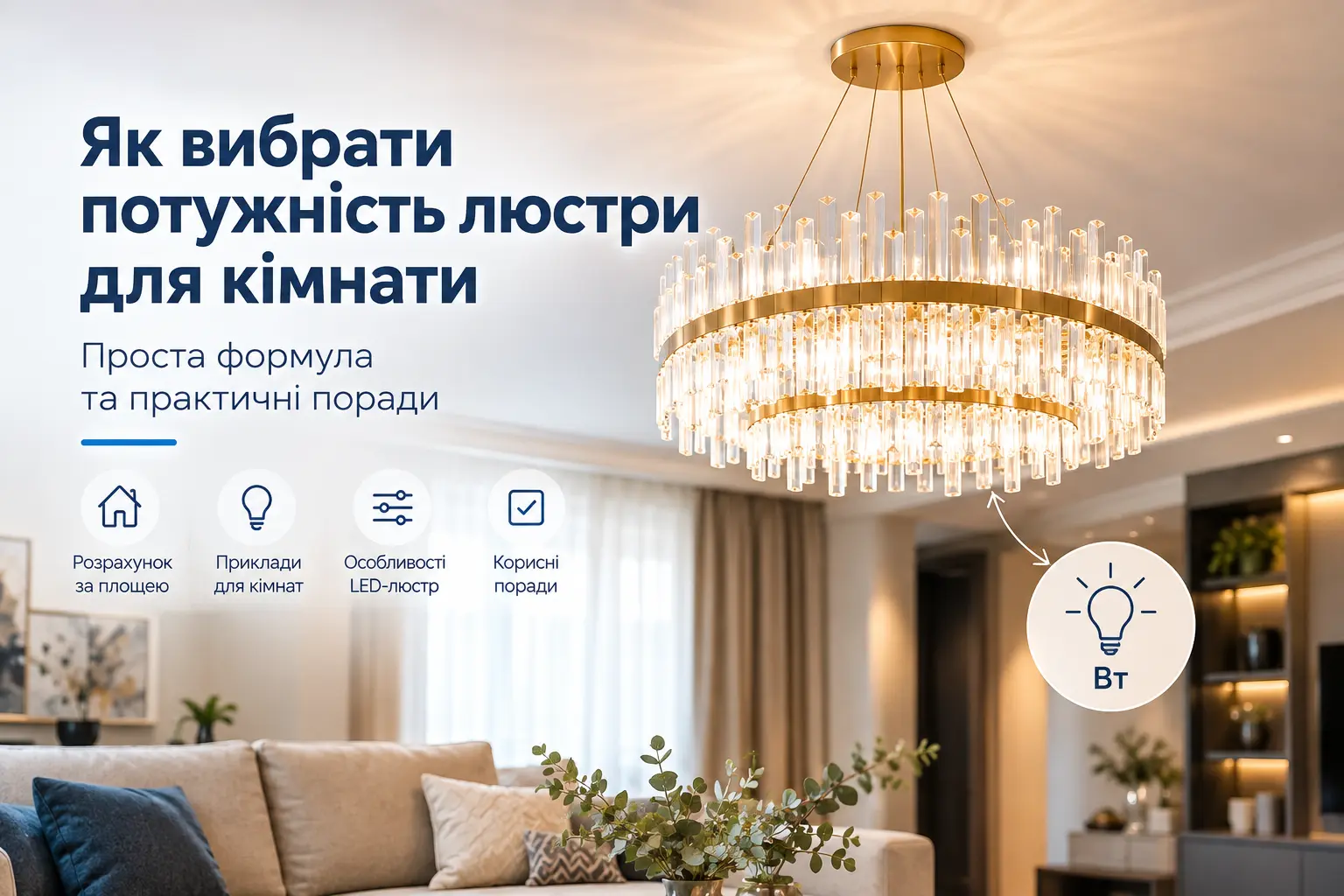 Як правильно підібрати потужність люстри до кімнати